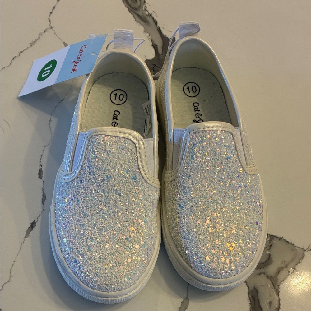 Cat & Jack Sparkly Slip-On Sneakers - White